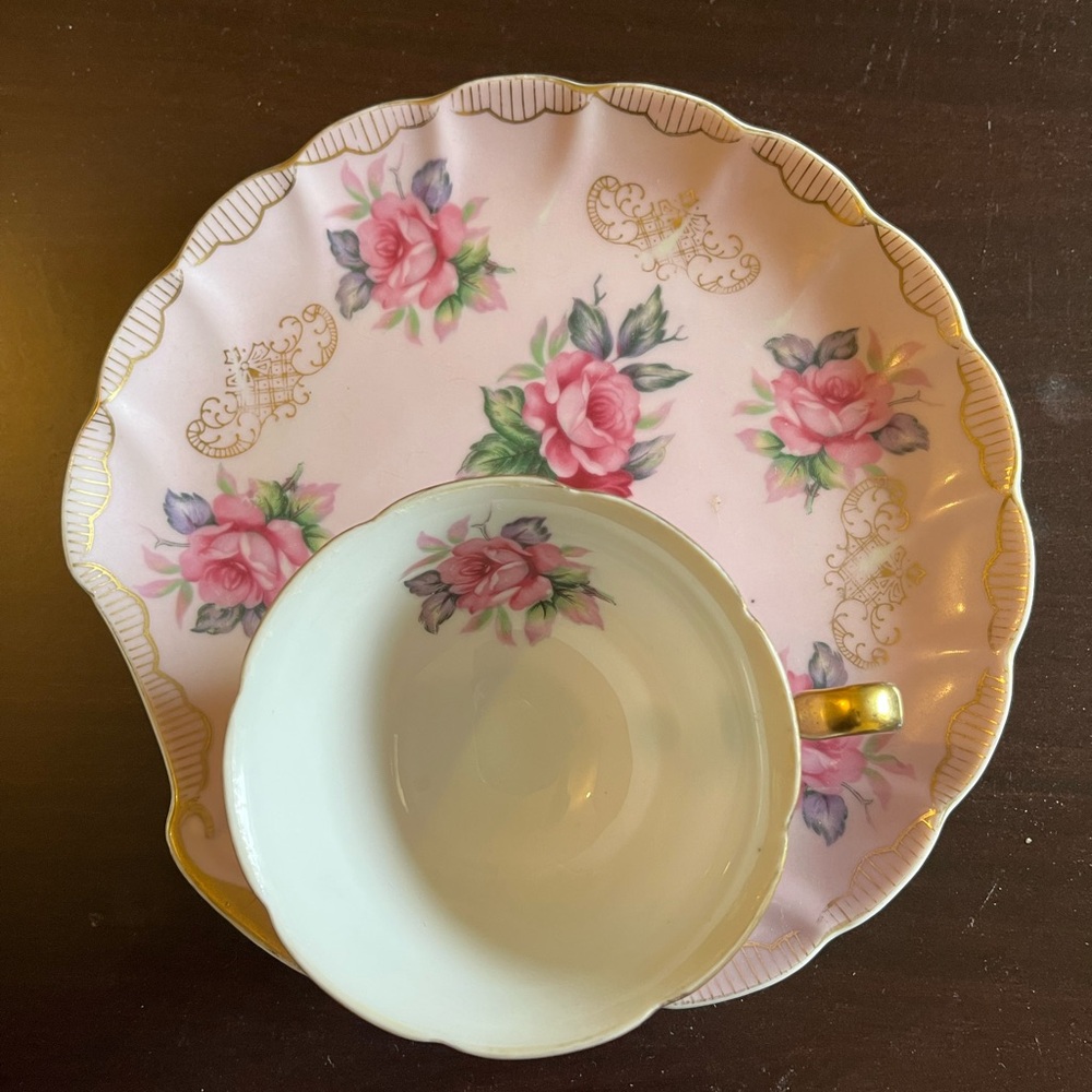 Lefton china Pink Floral Tea Cup and Saucer Set